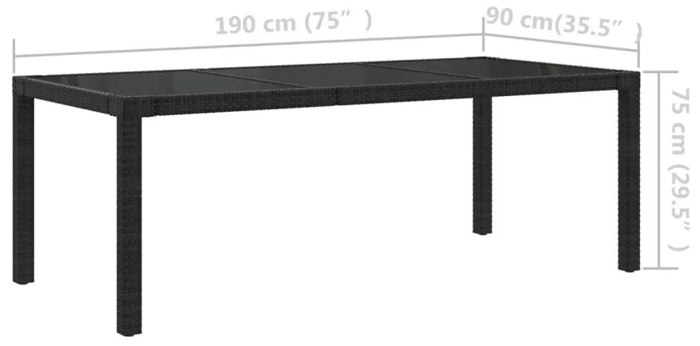 Set mobilier de exterior cu perne, 9 piese, negru, poliratan Negru, Lungime masa 190 cm, 9