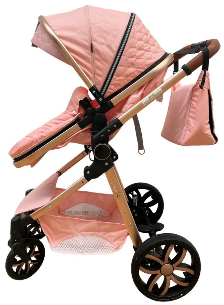 Carucior 3 in 1 transformabil in mod sport cu landou si geanta, 0-36 luni, Roz - CPC-12-roz