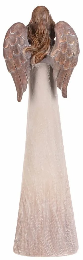 Înger din poliresină cu inimă, 26 cm, bej-măduvă