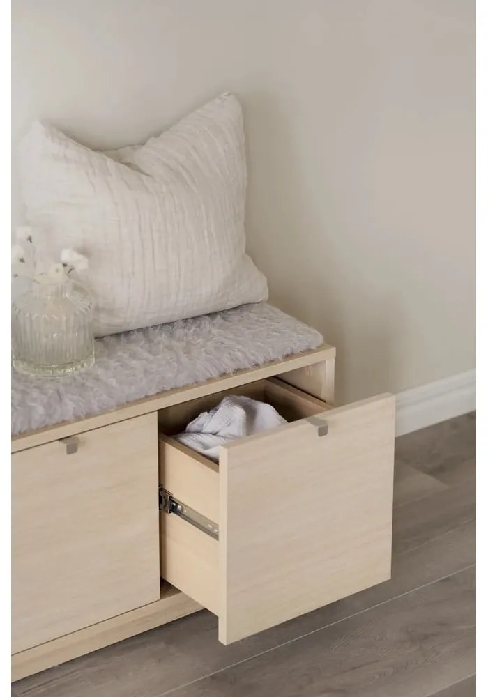 Pantofar gri/în culoare naturală cu bancă cu aspect de lemn de stejar Confetti – Rowico