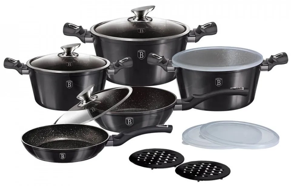 Set oale, tigai marmorate (13 piese) din aluminiu forjat Carbon Pro Metallic Line Berlinger Haus BH 6886