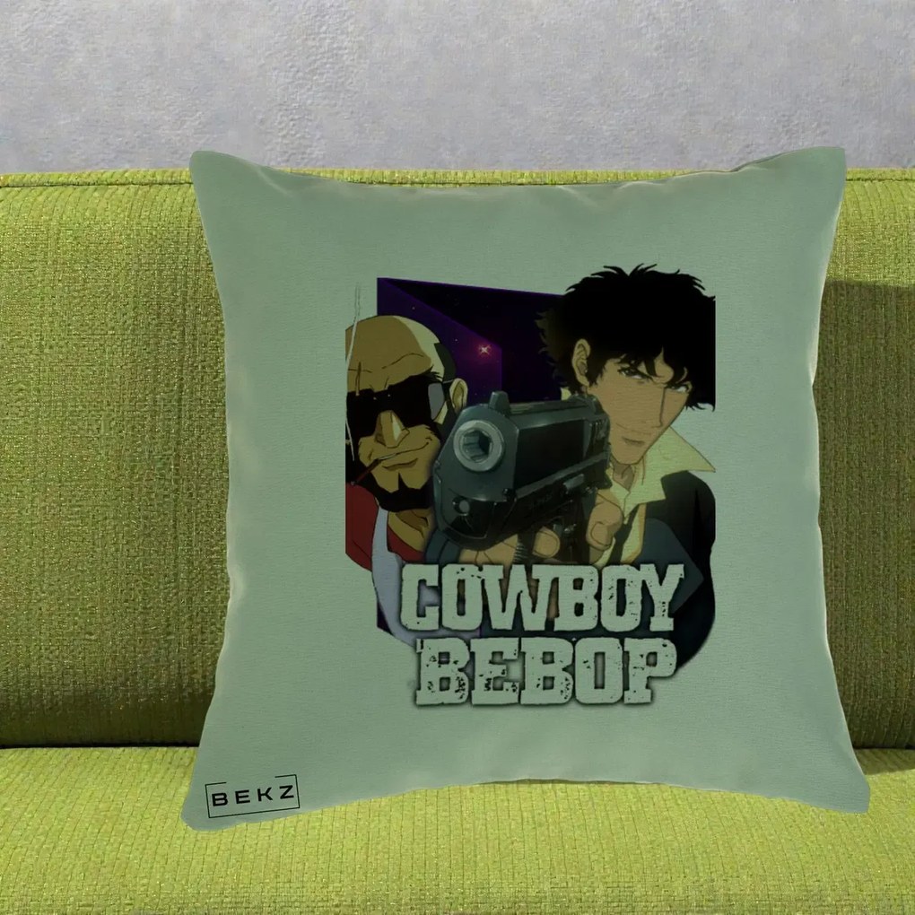 Perna Personalizata Cowboy Bebop Spike si Jet Poster, 40x40 cm, Verde, Husa Detasabila, Perna Inclusa, BEKZ®