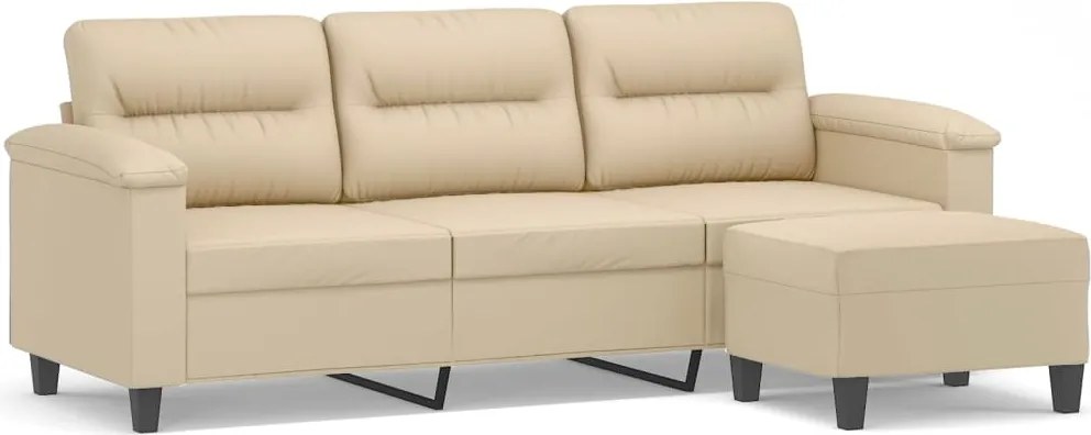 vidaXL Canapea cu 3 locuri și taburet, crem, 180 cm, microfibră