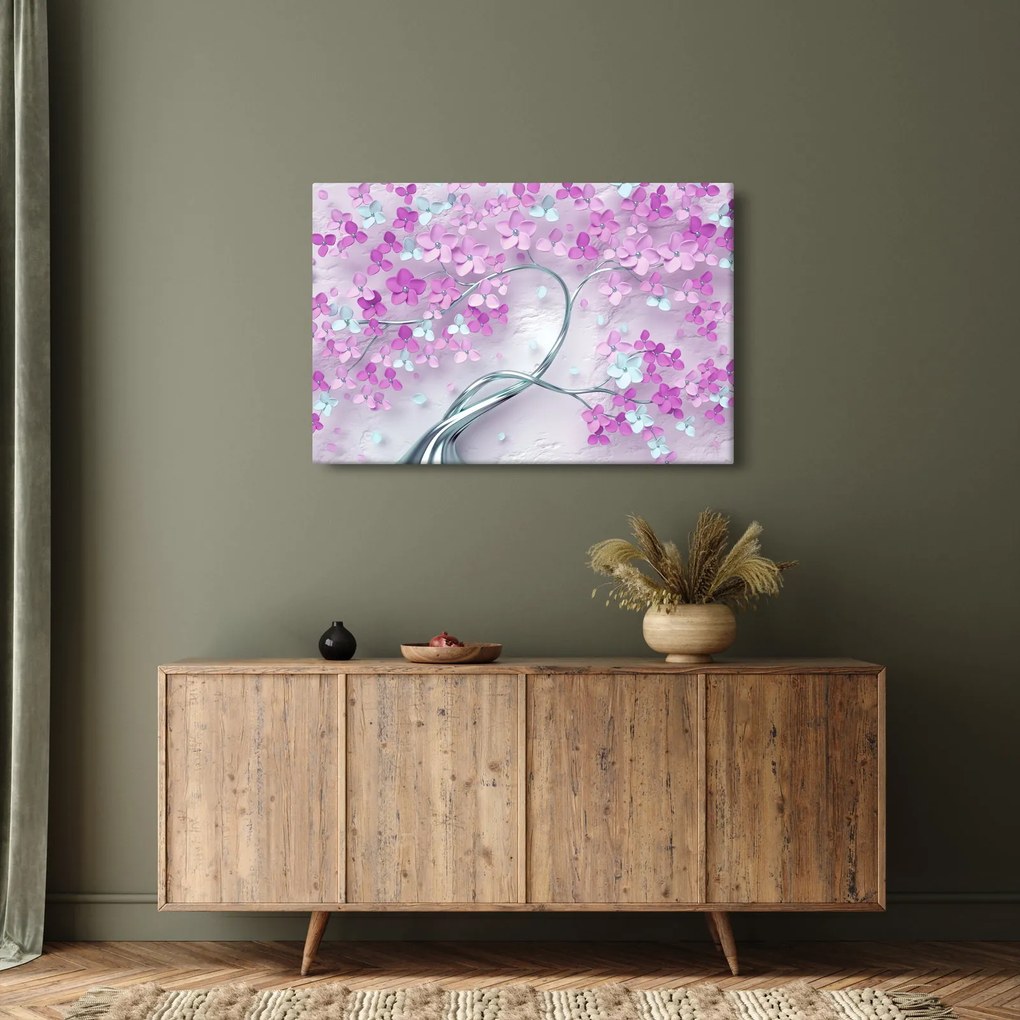 Tablouri cu flori pe trunchi argintiu - abstract (90x60 cm)