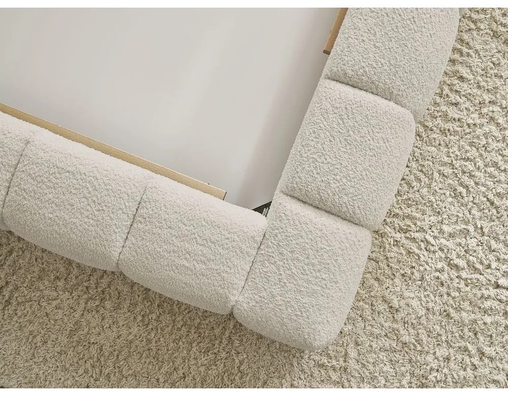 Pat matrimonial bej tapițat cu spațiu de depozitare cu somieră 180x200 cm Mont Blanc – Bobochic Paris