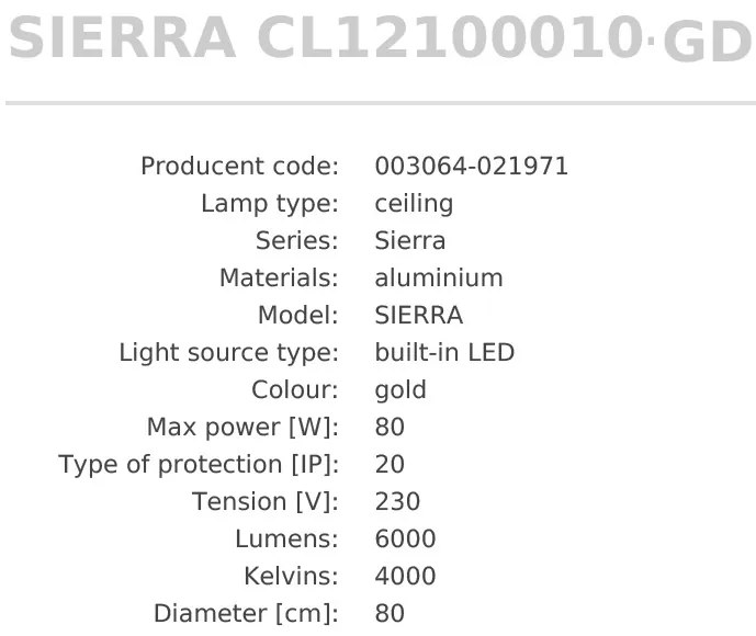 Plafoniera LED moderna SIERRA auriu, diametru 80cm