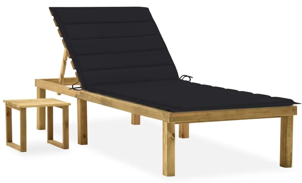 vidaXL Șezlong de grădină cu masă și pernă, lemn de pin tratat