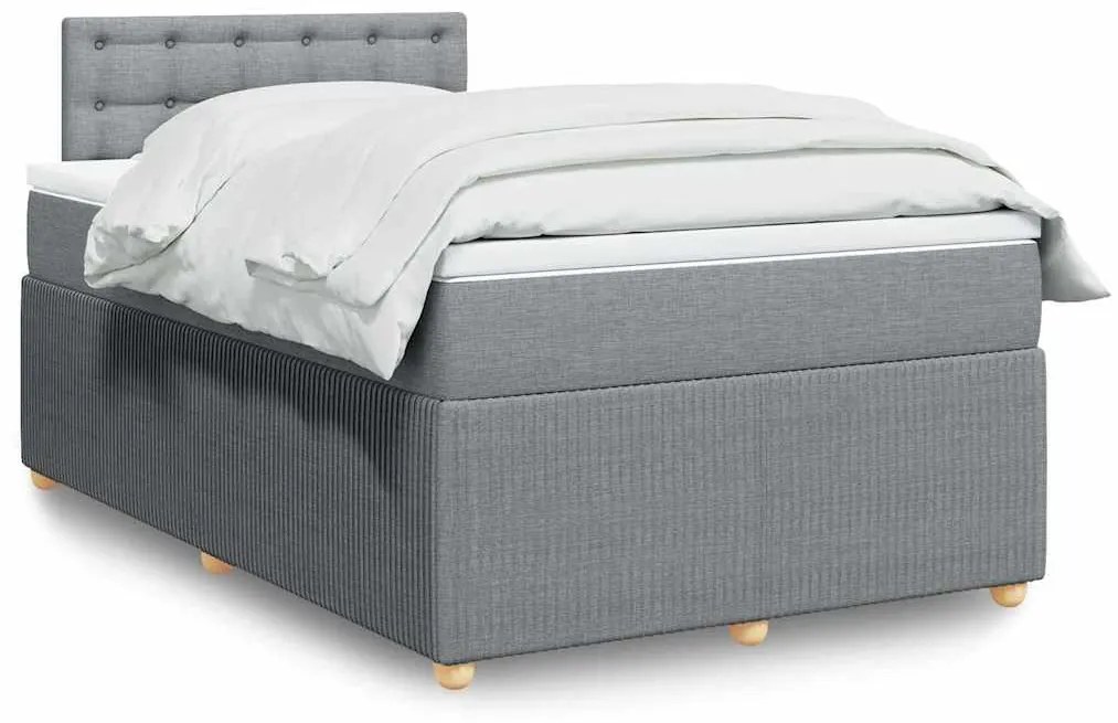 vidaXL Pat box spring cu saltea, gri deschis, 120x190 cm, textil