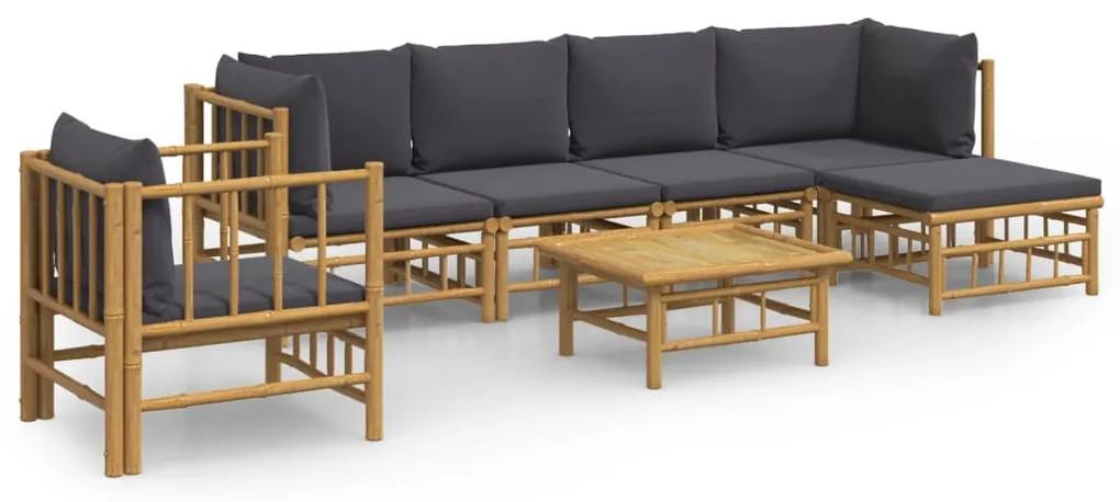 3155213 vidaXL Set mobilier de grădină cu perne gri închis, 7 piese, bambus
