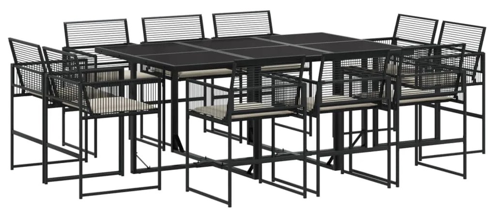 3295014 vidaXL Set mobilier de exterior cu perne, 11 piese, negru, poliratan