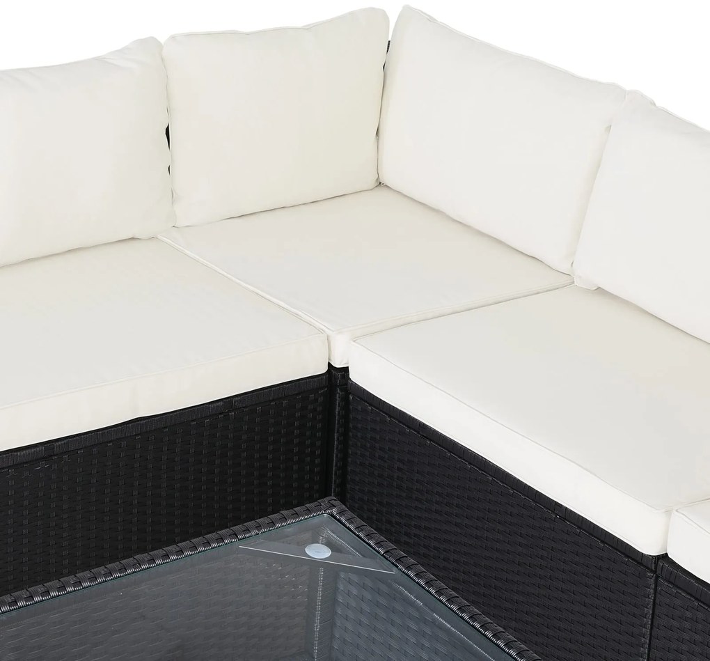Deuba Set rattan de gradina XXL - perne negre/crem