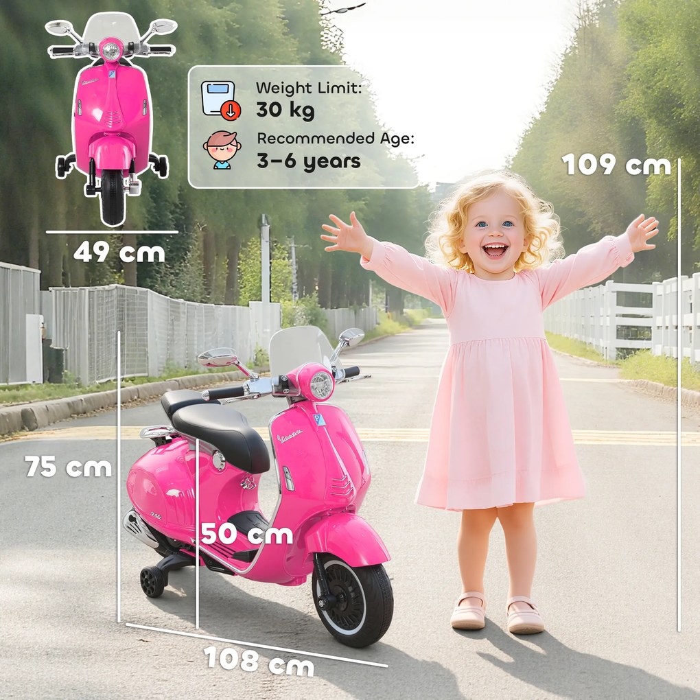 HOMCOM Motocicletă Jucărie, Motocicletă pentru Copii 3+ Ani din PP și Oțel cu 2 Roți Suplimentare, 108x49x75 cm, Roz | Aosom Romania