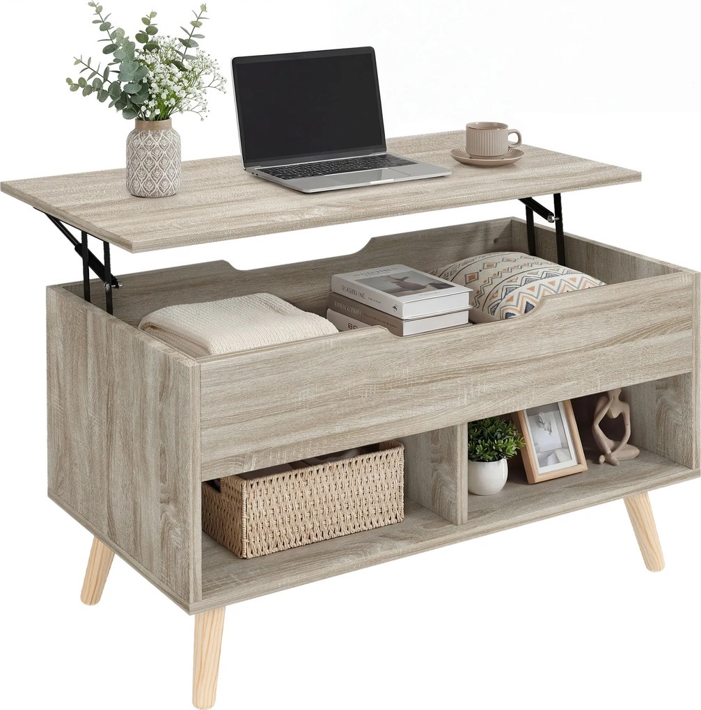 HOMCOM Masă de cafea rabatabilă, masă pentru living cu compartiment ascuns și rafturi deschise, 75 x 40 x 58 cm, lemn natural | Aosom Romania