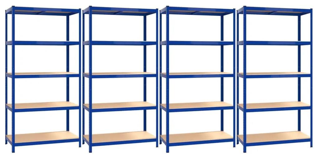 Rafturi de depozitare cu 5 niveluri, 4 buc., albastru otel lemn Albastru, 90 x 40 x 180 cm, 4
