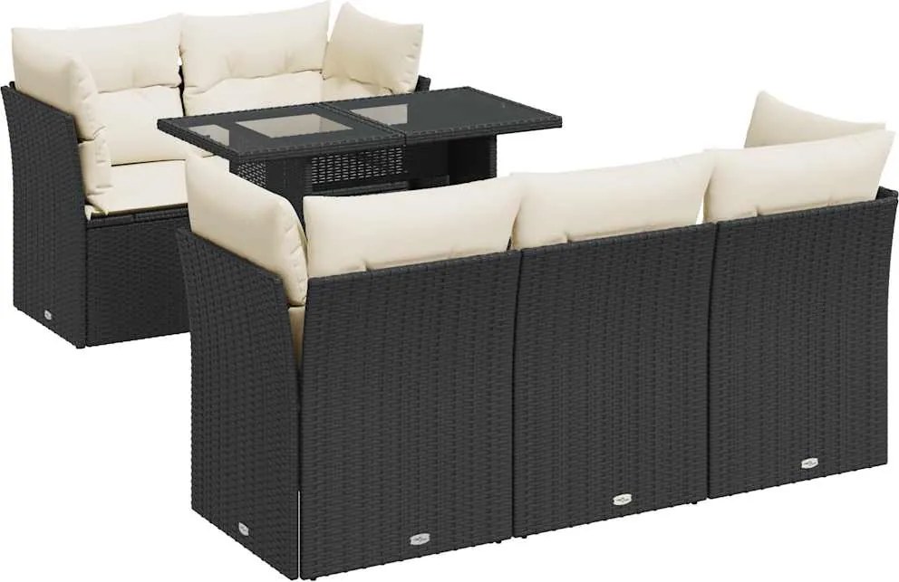 vidaXL Set mobilier de grădină cu perne, 6 piese, negru, poliratan