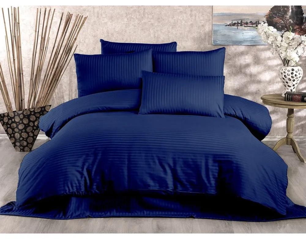 Lenjerie de pat albastru-închis din bumbac satinat pentru pat de o persoană 140x200 cm Lilyum – Mijolnir