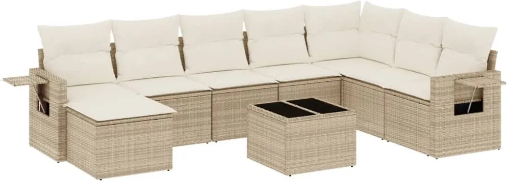 vidaXL Set canapele de grădină, 9 piese, cu perne, bej, poliratan