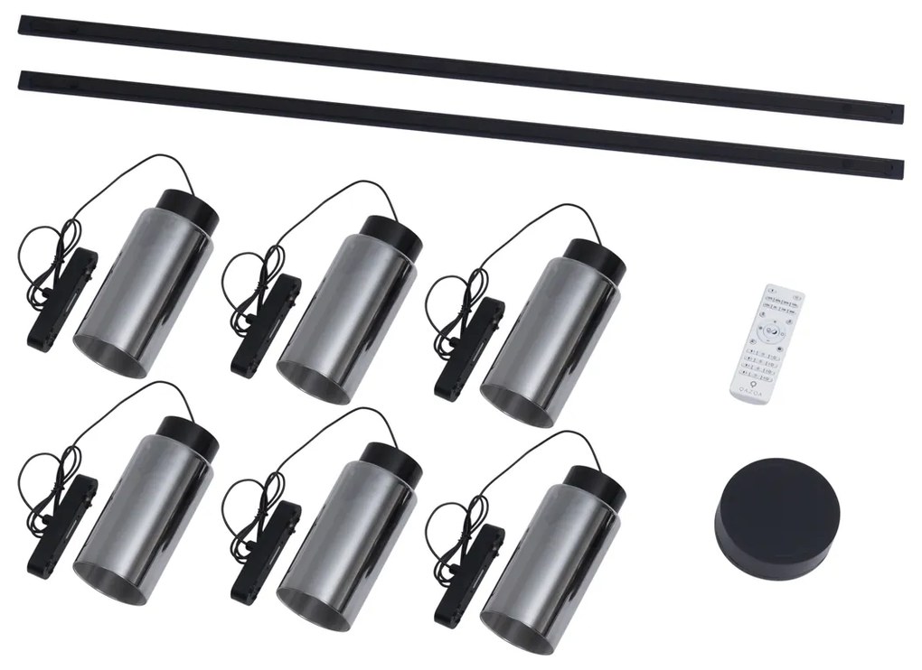 Sistem modern de iluminat pe șine cu 6 pendule negre monofazat - Magnetic Vance