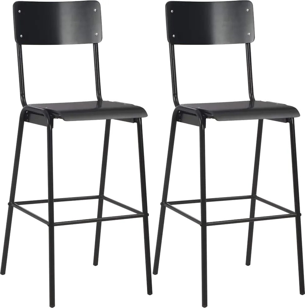 vidaXL Scaune de bar, 2 buc., negru, placaj solid, oțel