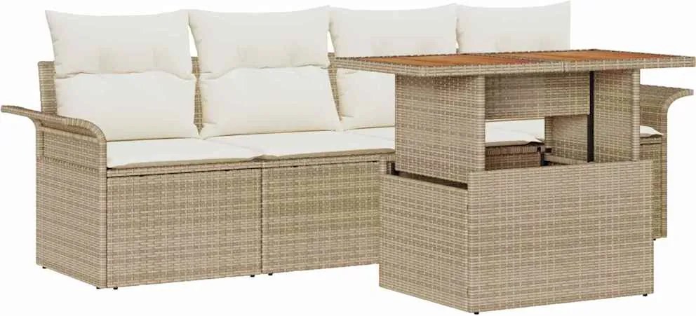 vidaXL Set de canapele pentru grădină 5 pcs Bej Rattan poli