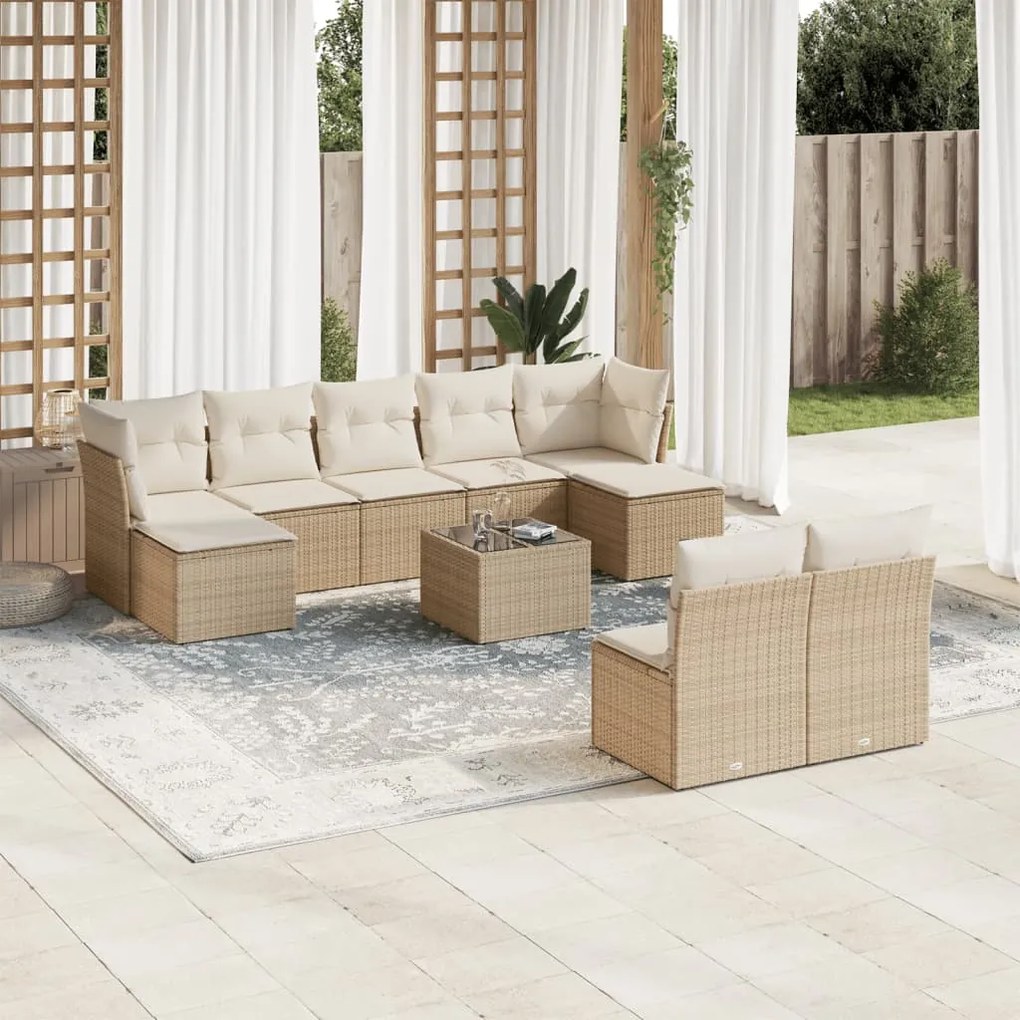 vidaXL Set canapele de grădină cu perne, 10 piese, bej, poliratan