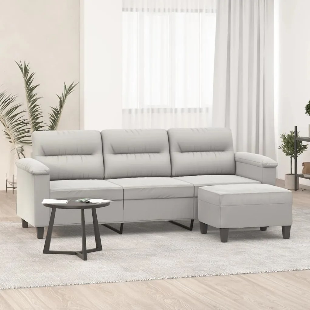 3153666 vidaXL Canapea cu 3 locuri și taburet, gri închis, 180 cm, microfibră