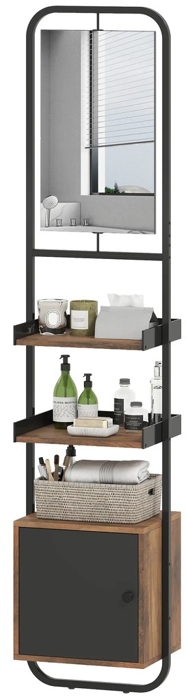 HOMCOM Raft baie depozitare cu mirror, raft de depozitare cu rafturi reglabile și dulap, 40x30x179cm, negru | Aosom Romania