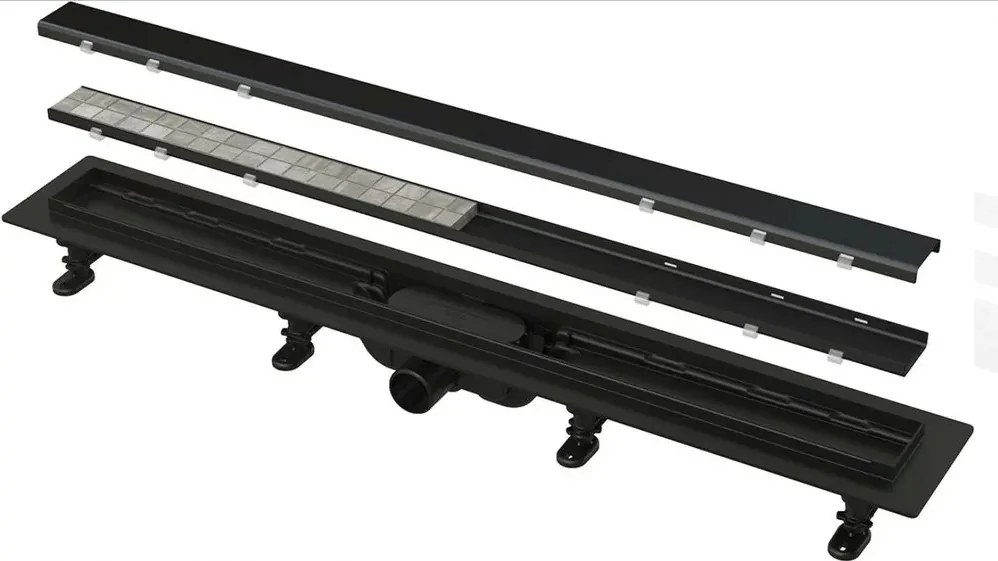 Set rigola pentru dus cu capac Alca APZ19 Black Simple 55 cm