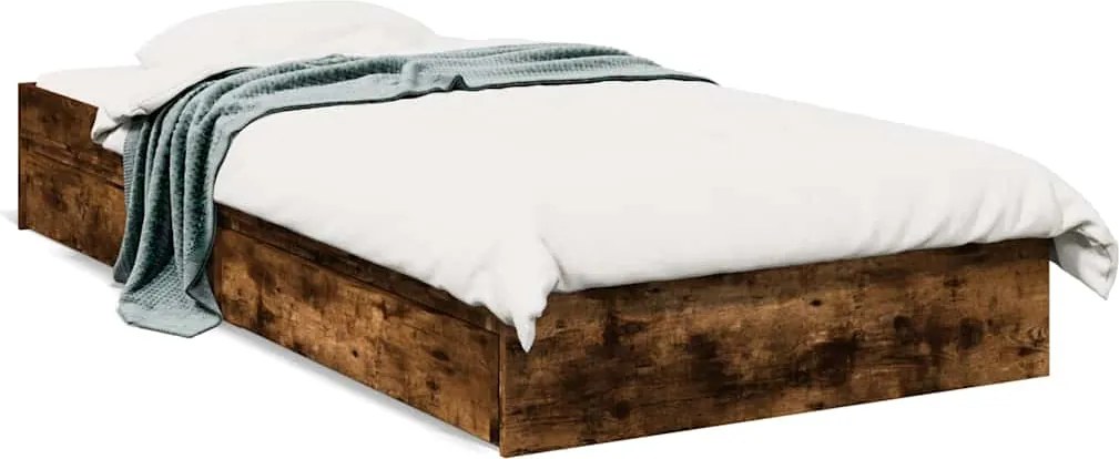 vidaXL Cadru de pat cu sertare stejar fumuriu 90x190 cm lemn prelucrat