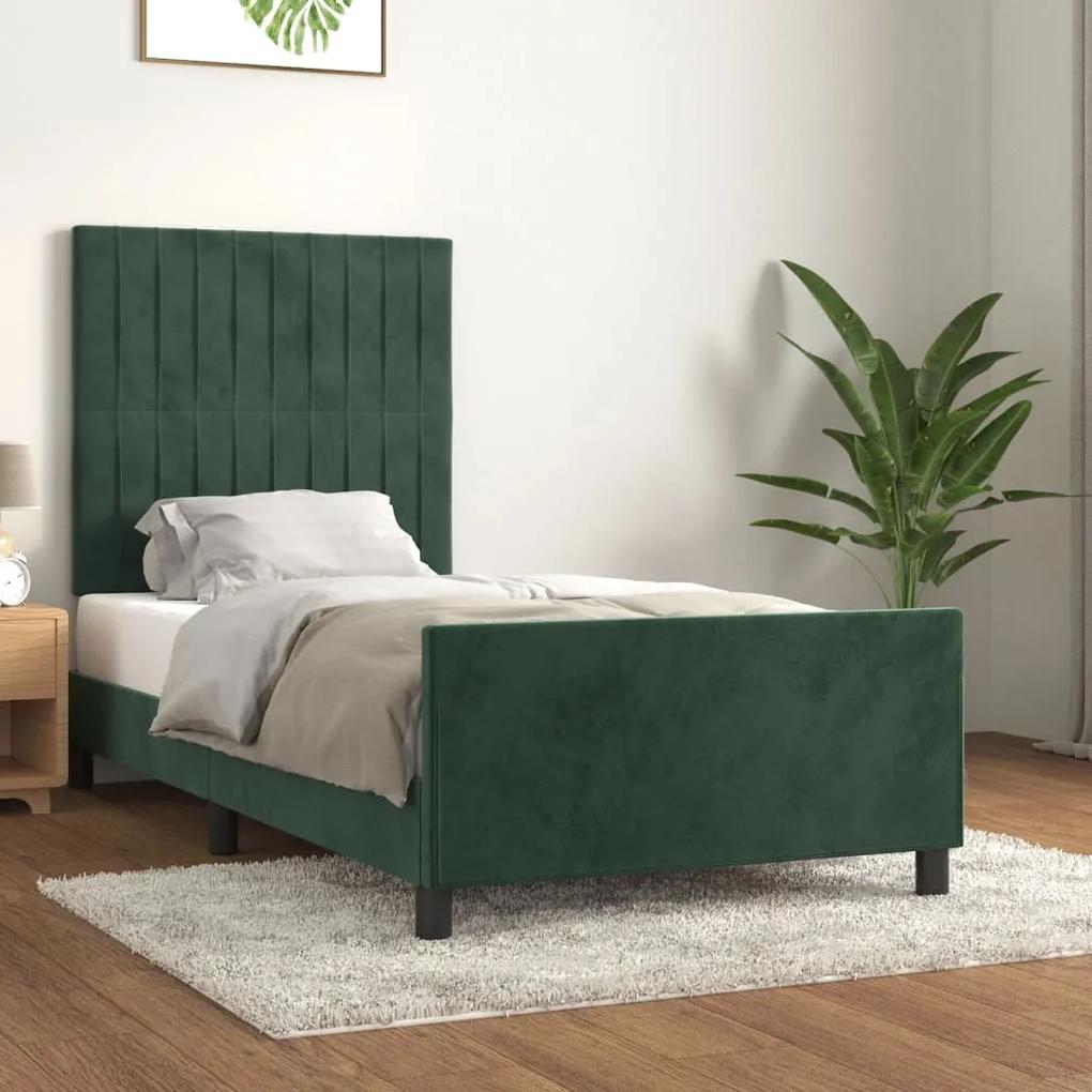 3125858 vidaXL Cadru de pat cu tăblie, verde închis, 90x200 cm, catifea