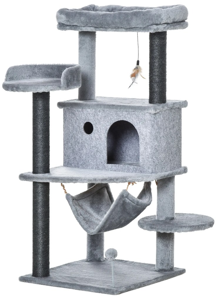 PawHut Arbore Răzuitoare pentru Pisici 48x48x107 cm Turn pentru Pisici cu Cavernă de Fetru Demontabilă Hamacă Paturi Platforme Gri | Aosom Romania