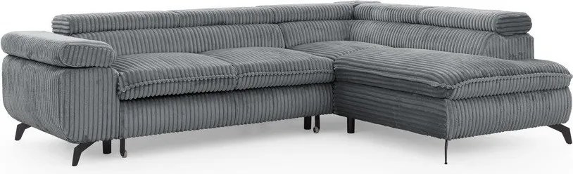 Colțar gri cu tapițerie din catifea reiată (cu colț pe partea dreaptă/în formă de ”L”) Marbeya – Ropez