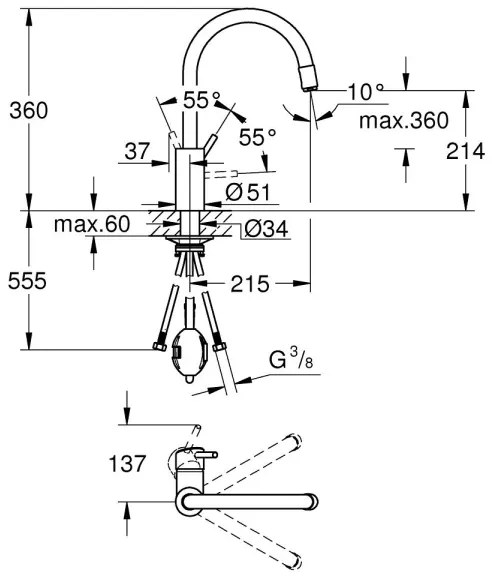 GROHE 32663003 - Baterie pentru chiuvetă CONCETTO 360 mm crom lucios