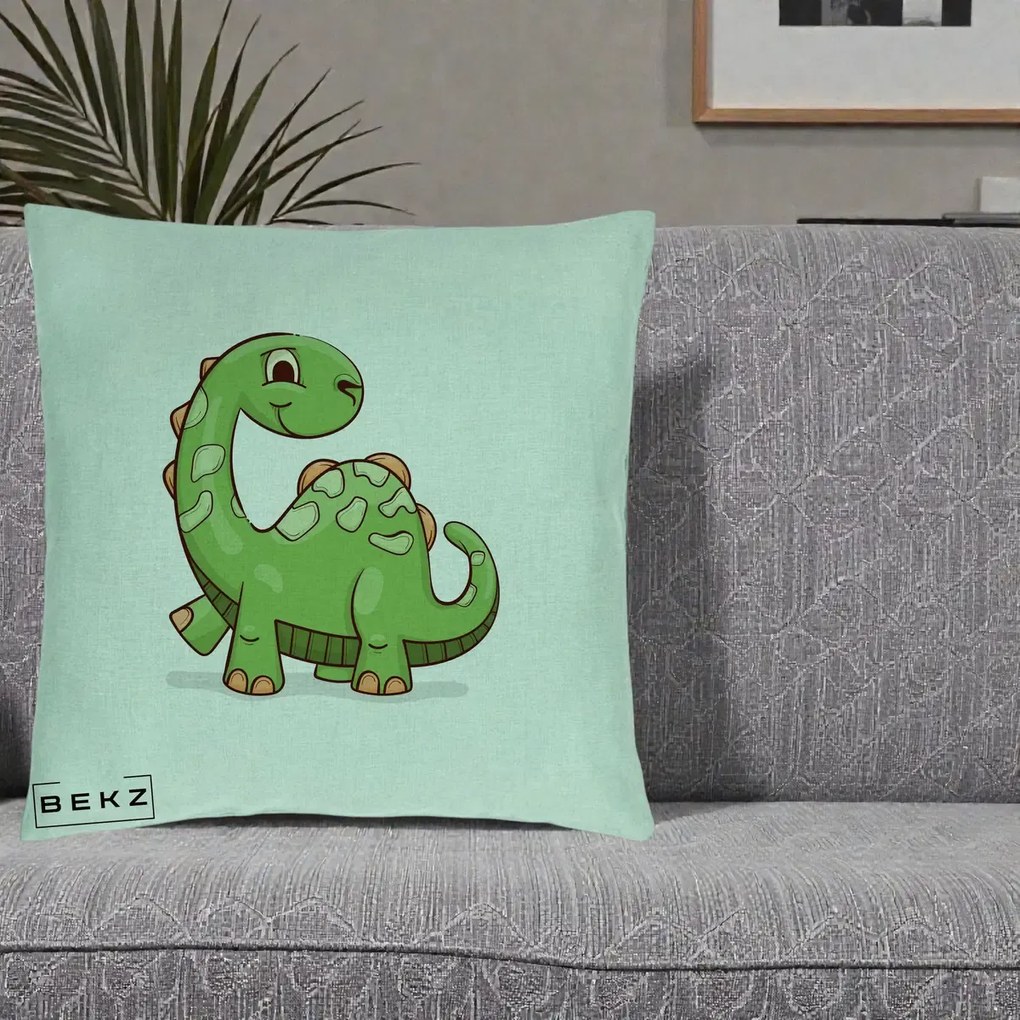 Perna Decorativa Brontosaur Verde Simpatic, 40x40 cm, Verde Menta, Husa Detasabila, Perna Inclusa, BEKZ®
