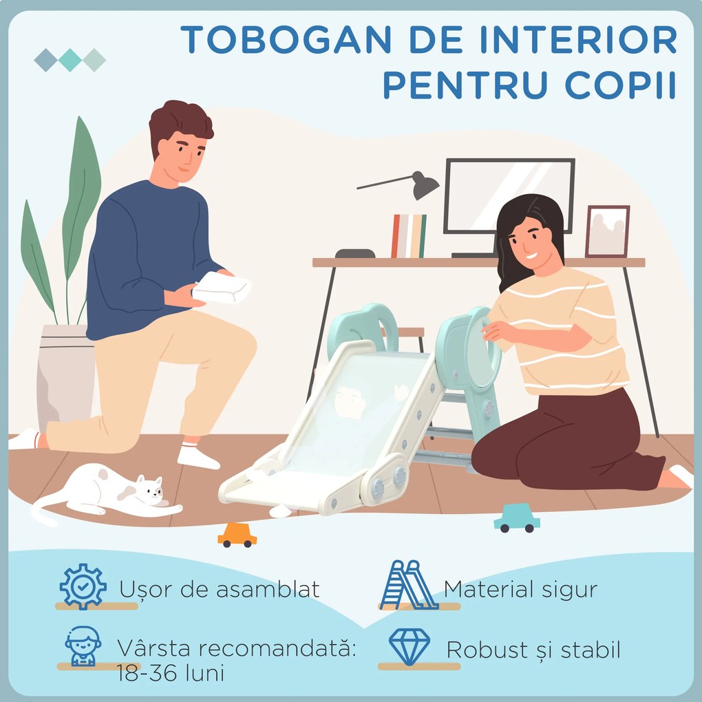 AIYAPLAY Tobogan de Interior Pliabil pentru Copii, Tobogan din Plastic pentru Copii 18-36 Luni, 102x53x53 cm, Verde | Aosom Romania