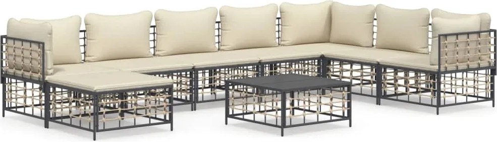 vidaXL Set mobilier de grădină cu perne, 9 piese, antracit, poliratan