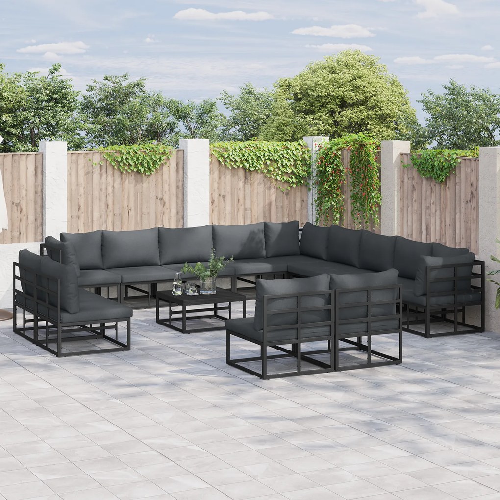vidaXL Set de canapele pentru grădină 13 pcs Negru 353 x 353 x 71 cm