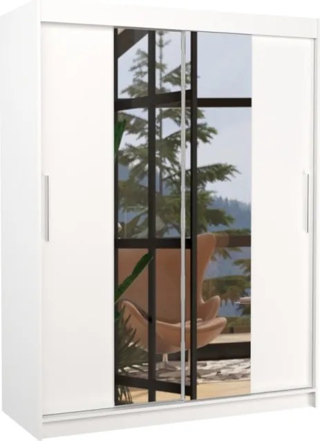 Dulap cu usi glisante si oglinda 150x200 cm, Iness, ADRK Furniture (Culoare: Negru)