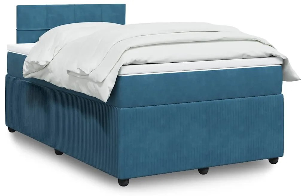 vidaXL Pat box spring cu saltea, albastru, 120x200 cm, catifea