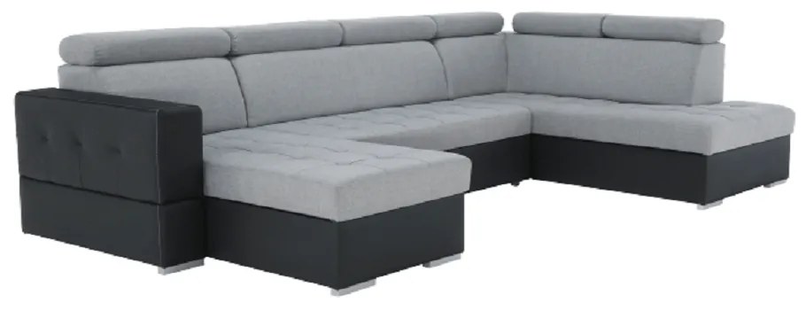 Colţar extensibil, piele ecologică neagră/material textil gri deschis, model stânga, VASTO