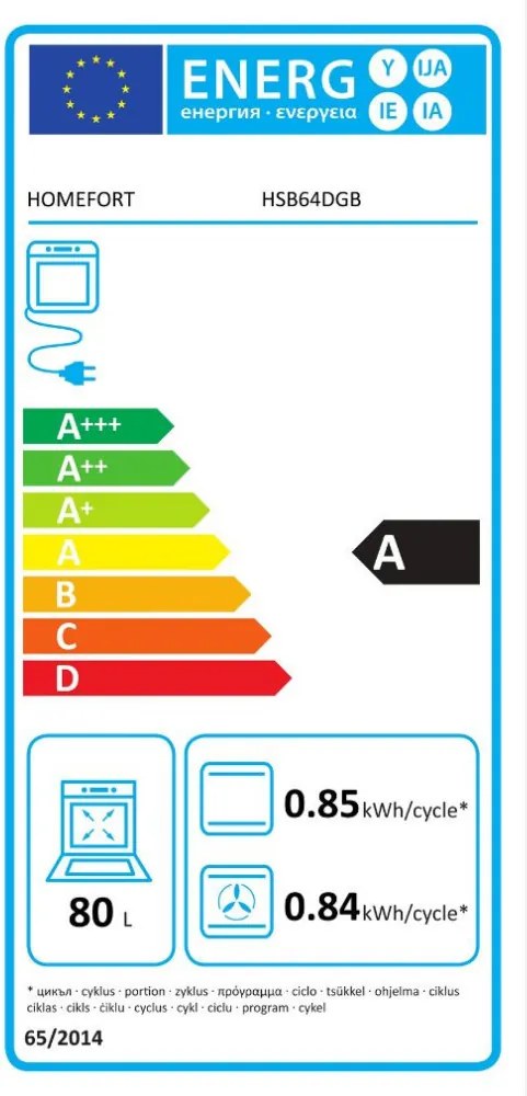 Cuptor încorporat HOMEFORT HSB64DGB cu 9 funcții, 80 L, curățare cu abur