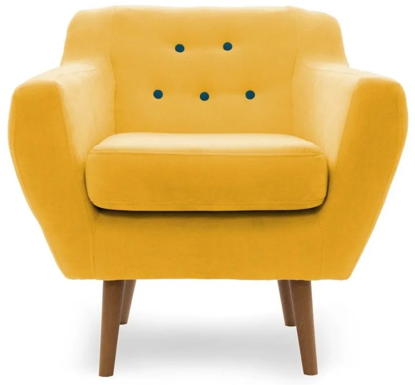 Fotoliu LUX elegant si confortabil cu picioare stejar si tapiterie galbena, Kelly 1 stejar/ galben
