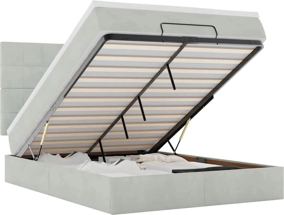 vidaXL Cadru de pat otoman cu saltele Gri deschis 140x190cm catifea