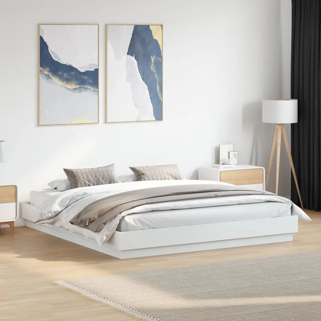 vidaXL Cadru de pat, alb, 200x200 cm, lemn prelucrat