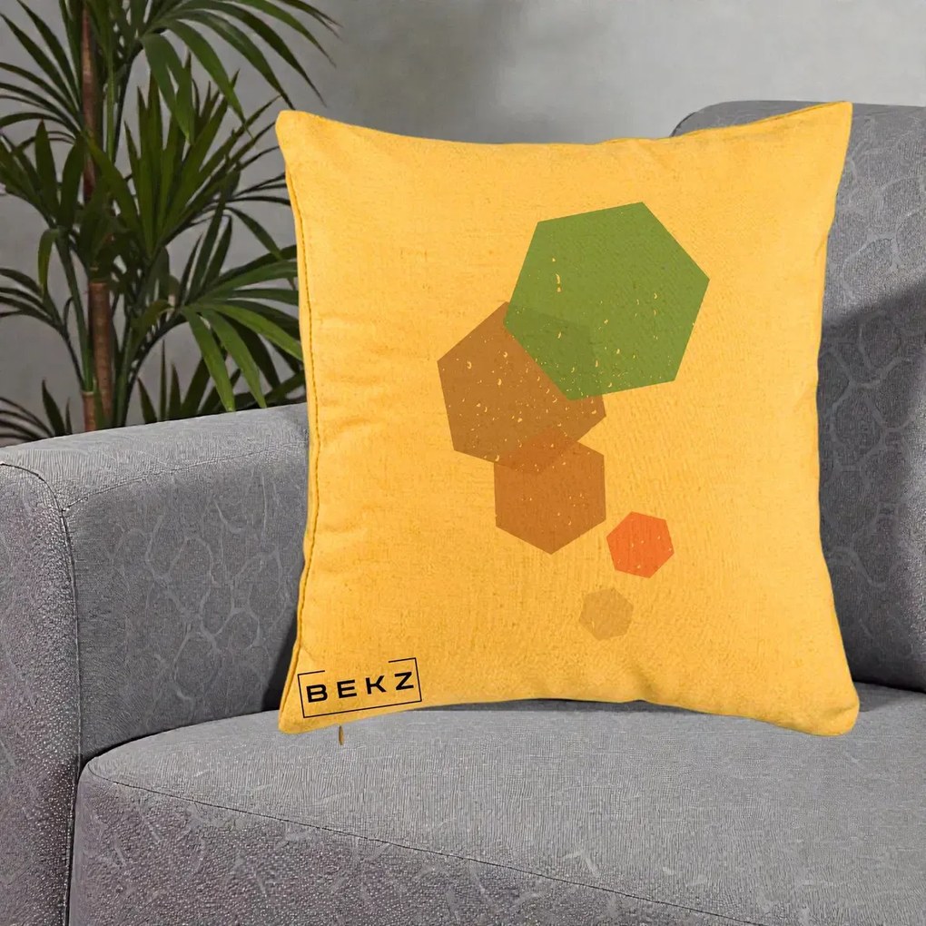 Perna Decorativa Geometric Hexagoane Pastel, 40x40 cm, Galben, Husa Detasabila, Perna Inclusa, BEKZ®