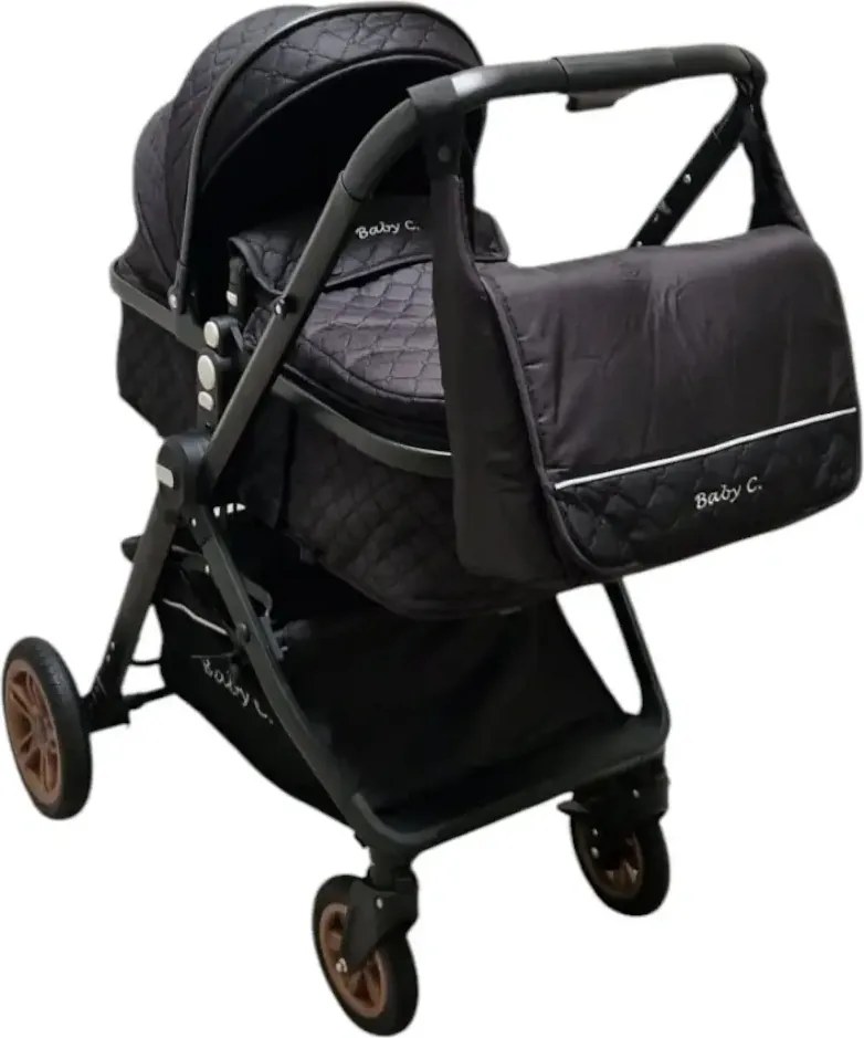 Carucior nou nascuti 2 in 1 Baby Care X2S, Maner reversibil, Cu geanta bebe, Amortizoare, Roti din cauciuc plin AVE, Spatar reglabil 3 trepte, Plasa