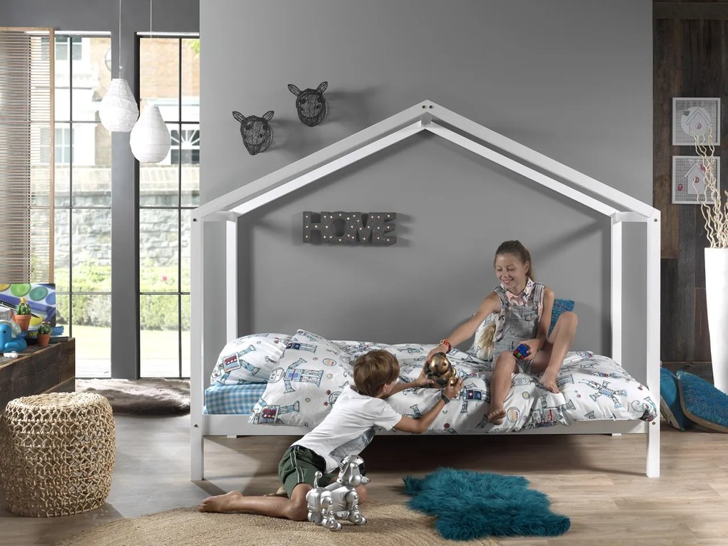 Set DALLAS în alb format dintr-un Pat copii Vipack fără gard (90 x 200 cm) și o SALTEA PAT COPII Basic Cool (90 x 200 x 10 cm).