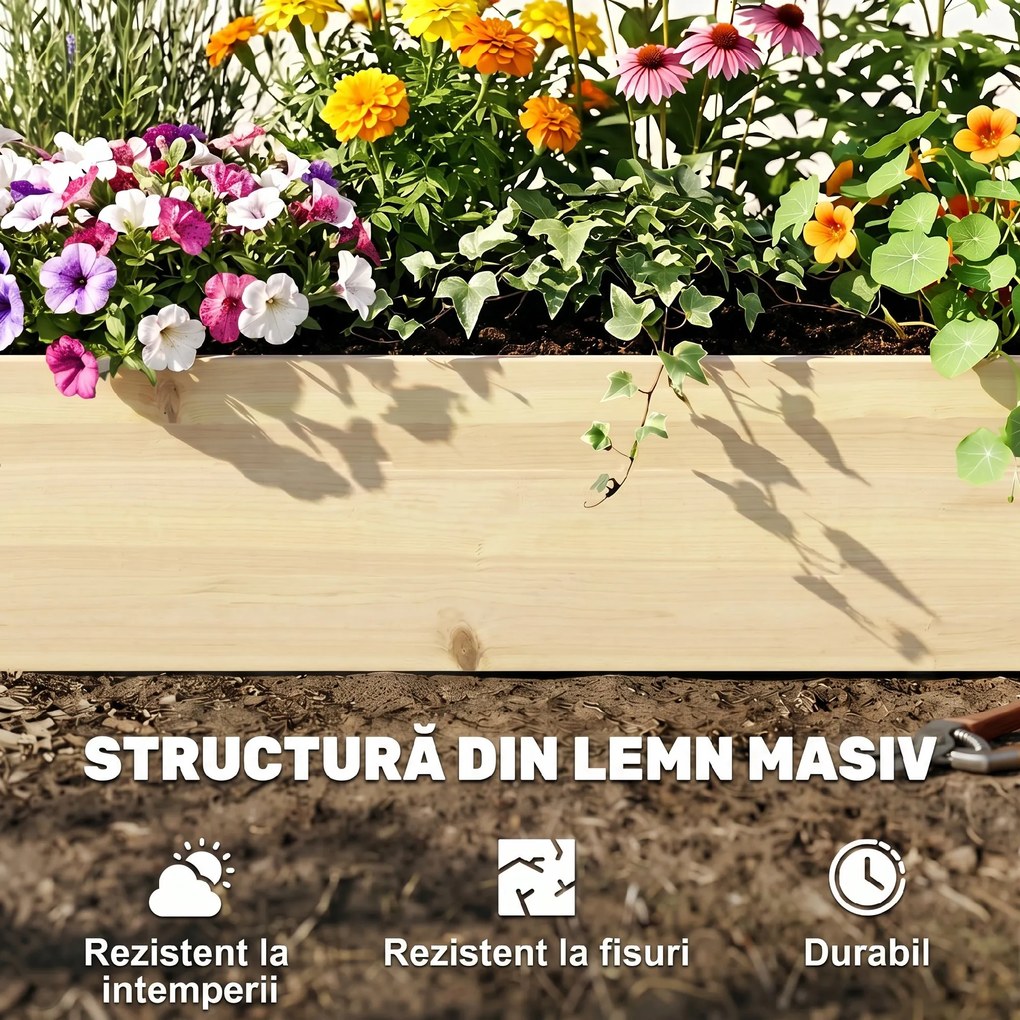 Outsunny Pat Ridicat pentru Cultivat Legume, Lada din Lemn de Brad cu Fund Deschis și Compartimente, 76x30x155 cm, Alb | Aosom Romania