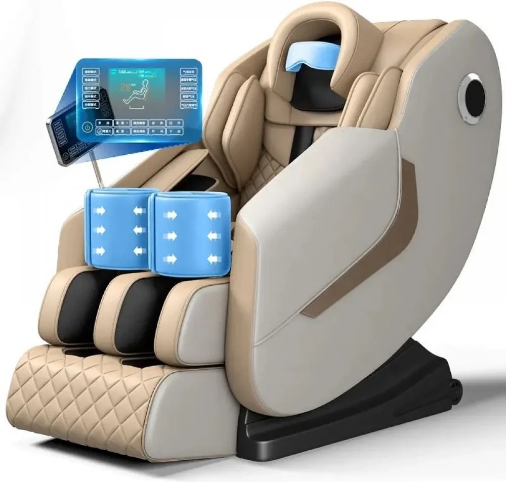 RESIGILAT- Fotoliu de Masaj GAIUS, Masaj role, Masaj airbaguri, Incalzire, Bluetooth, Zero Gravity, 2 Boxe, Moduri Automate, Reflexoterapie si Presopunctura, Display, Suport picioare extensibil, Piele Ecologica, Bej