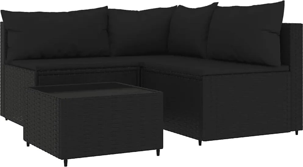 vidaXL Set mobilier relaxare grădină 4 piese cu perne poliratan negru